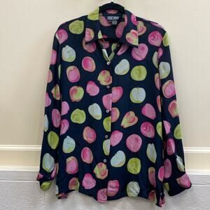 Ann May vintage large silk apple print button down shirt